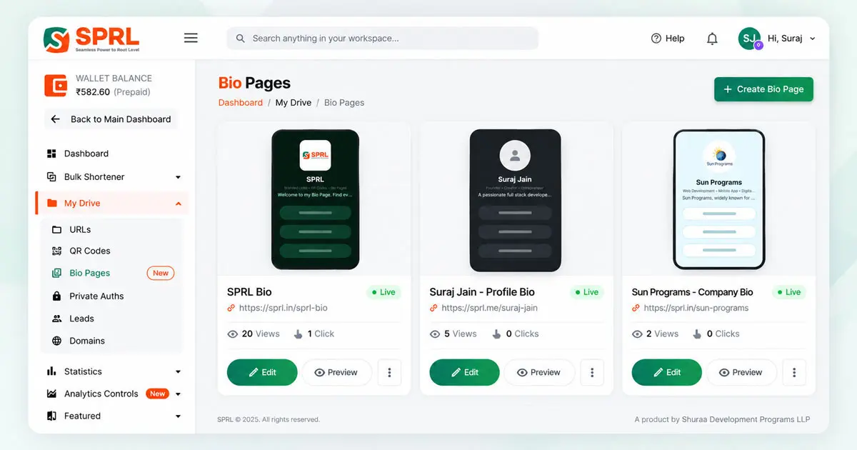 Bio Page Dashboard